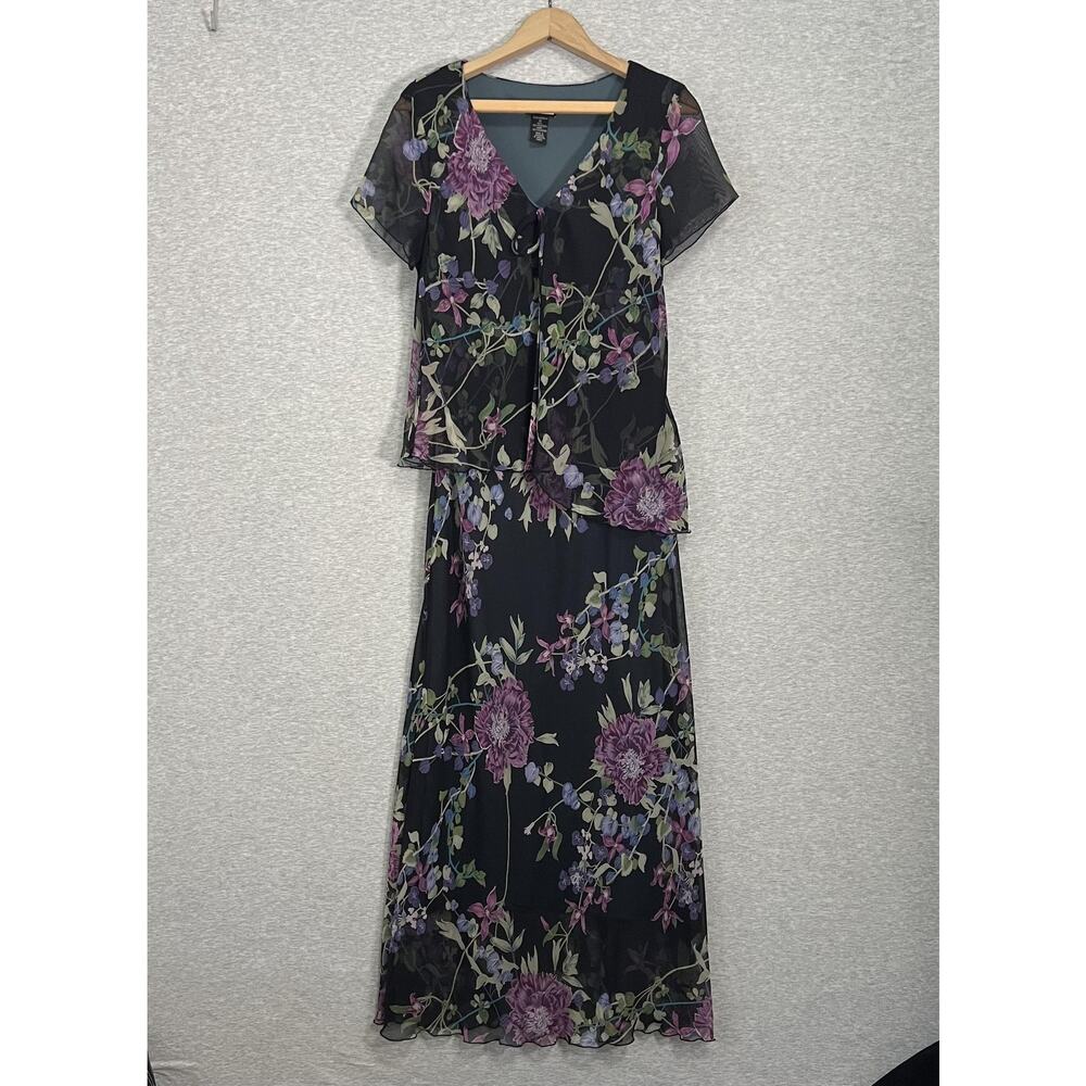 Maxi Dress Womens 10 Blue Purple Floral Feminine Sheer Whimsigoth Fairy Y2K